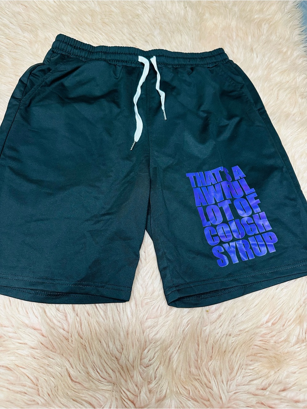 Men's Black Shorts with Blue Text Print